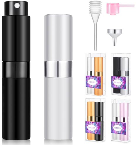 MELLIEX 2 Stück Parfümzerstäuber Nachfüllbar, 8ml Portable Leer Reise Aluminium Parfüm Sprühflasche Zerstäuber für Unterwegs (Schwarz, Silber)