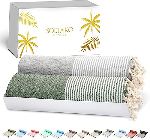 SOLTAKO Telo Mare - Fouta XXL - Asciugamano da spiaggia anti-sabbia - Telo da bagno per Hammam, Sauna, Yoga, Picnic - Fouta Beach 100x200 cm - Lenzuolo 2 Persone