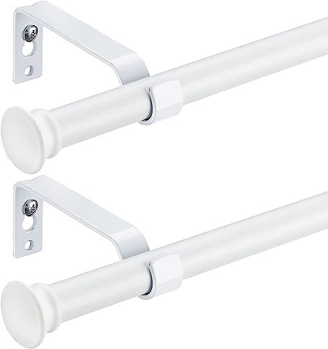 Gardinenstange, 71-236 cm Gardinenstange mit Teetassendeckel Halterungen, Beschläge-Set aus Edelstahl, 16 mm Durchmesser Gardinenstange Verstellbare Dekorative für Schlafzimmer/Matt Weiß 2Stück