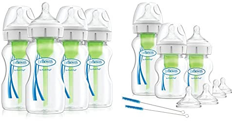 Dr. Brown's Options+ Anti-Colic Baby Bottles, Four Pack, 270 ml Bottles & Options+ Anti Colic Baby Bottle, Wide Neck, Starter kit