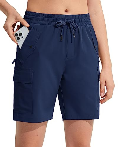 MOCOLY Dam, vandring, cargoshorts, snabbtorkande, utomhus, vandringsshorts, korta, lätta sommarshorts med dragkedja för vandring, resor, golf, camping, sport, Marinblå, M