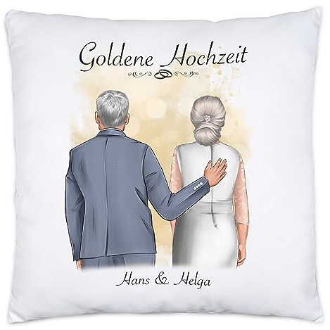 Kiddle-Design Goldene Hochzeit Kissen Personalisiert Goldhochzeit Bild Geschenk Hochzeitstag 50. Hochzeitstag Jubiläum für Paare