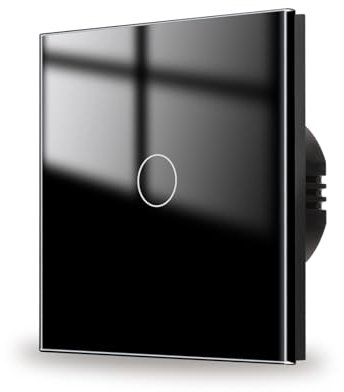 JIMEIDA Interruptor de luz táctil de 1 vía con panel de cristal negro, interruptor de pared LED de estado, CA 240 V, 500 W, 86 mm, no requiere cable neutro