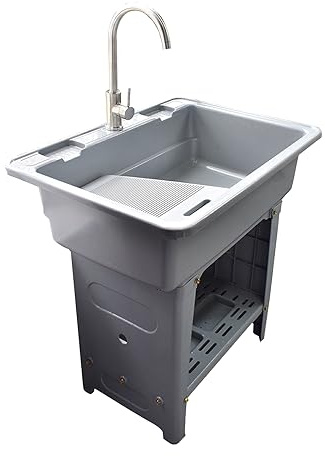 TRGCJGH Wäsche-Spülbecken mit Waschbrett, Waschbecken aus Kunststoff, Vorbereitungs- Und Versorgungswaschbecken Für Wäsche(80X58cm/31.4X22.8in,Grey)