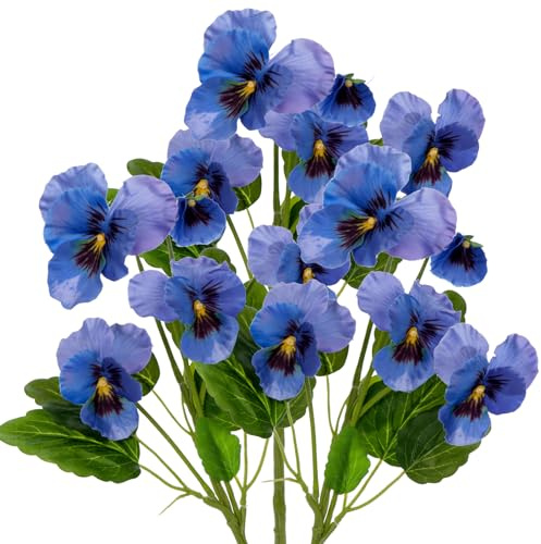 Oairse 5er-Set Kunstblumen Stiefmütterchen-Blume Kunstblumen Wie Echt Frühling Dekoblume für Hochzeitszimmer Home Decor Wohnzimmer Büro Hotel Küche Decor, Künstliche Zweige 43cm, Blau