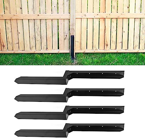 Fence Post Repair Stakes Kit, Heavy Duty H Shape Ground Support Repair Anchors for Wood Fence Garden Yard Black Steel 4 Pack with Screws and Drill Bit
