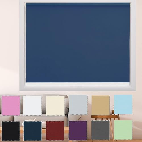 Klemmfix ohne Bohren Verdunklungsrollo 45 x 50 cm Einfache Installation, Klemmfix, Rollo Jalousie Sonnenschutz, mit Klämmträger, für Fenster und balkontür, Dunkelblau
