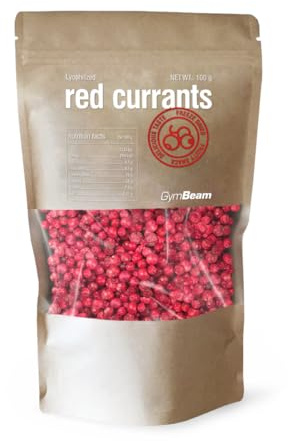 Grosellas rojas liofilizadas GymBeam: fruta liofilizada sin azúcar añadido, 100 g