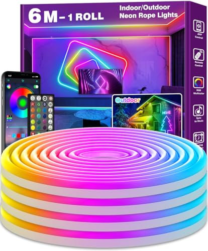 AILBTON 6m LED Neon Rope Lights with App/Remote Control, Flexible Design for Bedroom and Outdoor Use,Music Sync & Multiple Modes,Waterproof IP65 RGB Neon Strip Lights