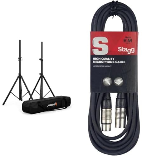 Audibax Neo 130 - Soportes Profesionales para Altavoces - Pareja de Trípodes & Stagg Cable de micrófono a Mezclador Stagg SMC6 XLR (m) -XLR (f) de 6 Metros de Largo, Negro