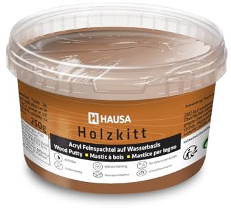 HAUSA Holzkitt 250 g Nussbaum Dunkel Holzspachtelmasse, Kitt für Holz, Holzspachtel/Füllmasse zum Reparieren von Holzschäden gebrauchsfertig ausgezeichnete Füllkraft schnelltrocknend rissbeständig