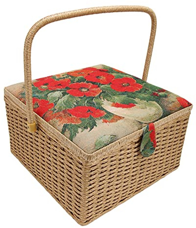 Sewing Basket with Accessories, Wooden Sewing Kit Storage Box with Removable Tray, Vintage Sewing Kits Carrying Bag for Sewing Mending, Beginner, Professional, Floral Print