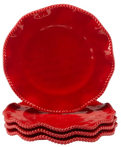 Certified International Perlette Salat-/Dessertteller, Melamin, 22,9 cm, Rot, 4 Stück