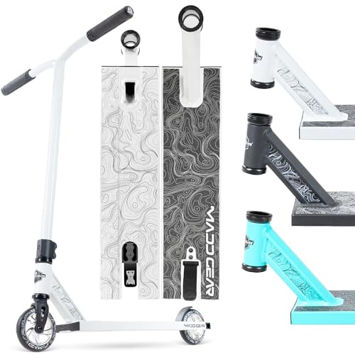 Madd Gear MG4 Trottinette Pro Stunt pour enfants et adolescents de 8 à 12 ans, légère et durable, pour skatepark et rue, assemblage facile, blanc et noir