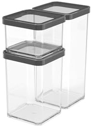 Rotho Loft uppsättning av 3 förvaringsburkar LOFT, plast (PP) BPA-fri, transparent, (21,2 x 11,4 x 23,5 cm)