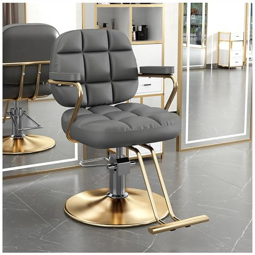 Friseurstuhl, Salonstuhl für Friseure, Breit und Dickes Sitzkissen Komfortables Salon- und Wellness-Schönheitsgerät, hydraulischer Friseurstuhl 360° Drehen,Gold,2