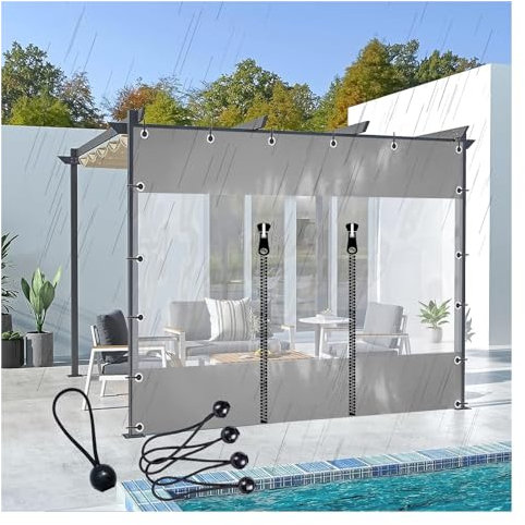 Tenda laterale in plastica grigia per pergola con pannello trasparente per pergola terrazza tenda 6 x 2,7 m