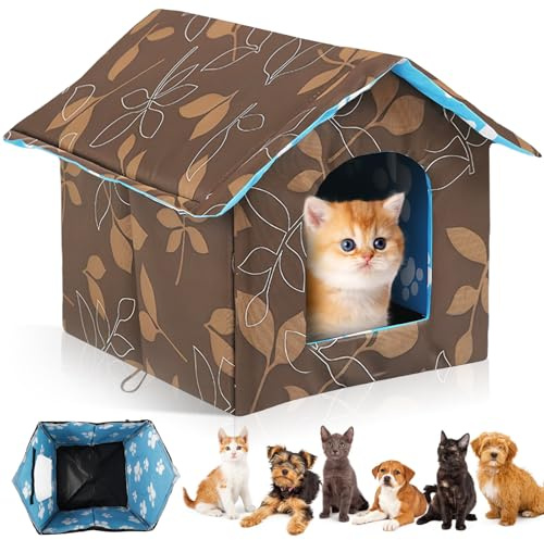 WANDGU Katzenhaus Für Draußen Winterfest: 40x 38 x 35cm Katzenhaus Outdoor Wasserdichtes mit Abnehmbarem Kissen, Warm Faltbare Pet Tierheim für Streuner Haustiere, Kleine Hund Katze