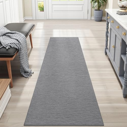 DEXI Teppich Läufer, Küchenteppich waschbar rutschfest, Flur Teppich Absorbierend, dauerhaft & antistatisch, Küchenläufer für Eingang, Küche, Wohnraum, 43x150cm, Grau