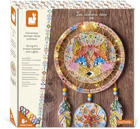 Janod - Attrape-Reves Lumineux à Créer et à Suspendre - Fils Tendus - Piles incluses- Les Ateliers Déco - DIY - Kit Loisir Créatif Enfant - Motricité Fine et Concentration - Dès 8 Ans - J09161