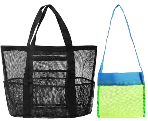 YSJCHEBS 1 Sac De Rangement Pour Jouets Et 1 Sac De Transport Pour Enfants, Sac De Rangement De Grande Capacité, Sac De Rangement En Maille, Sac De Rangement De Plage