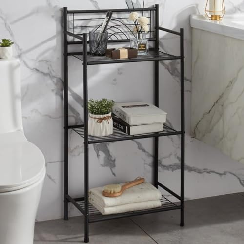 Bathroom Shelving Unit Tower Storage Rack Shelves 3 Tier Floor Standing Wire Metal Industrial Rack Multipurpose Freestanding Industrial Storage Organizer For Kitchen Bathroom Laundry 44* 27* 91cm