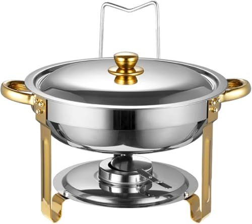 KALDJKS Chafing Dish Set 4,5L Rund Speisenwärmer mit Glasdeckel Erstklassiger 410 Edelstahl Wärmebehälter Suppenwärmer Warmhaltebehälter für Buffets, Schulen, Bankette