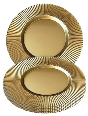 Event Decor Shop Gold Ribbed Edge Charger Plates 33cm - Set of 6 | Elegant Polypropylene Underplates for Weddings, Parties, Anniversary, Birthday, Tableware, Catering Events & Special Events