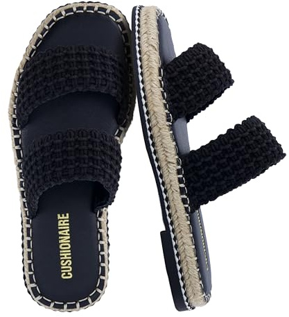CUSHIONAIRE Bhendi Women’s Espadrille Slide Sandal – Faux Leather Double Strap with Jute-Wrapped Sole & Cushioned Footbed