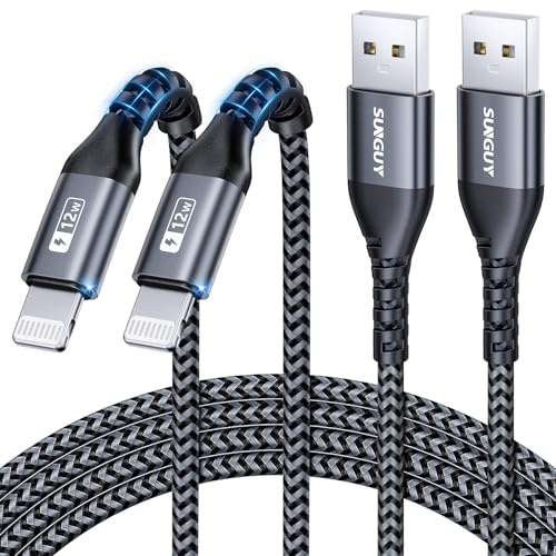 SUNGUY iPhone Ladekabel 2m, 2Stück USB auf Light-ning Kabel Nylon Ladekabel Schnellladekabel Kompatibel mit iPhone 14/13/12/11 Pro Max Mini Xs 8 7 6 5 Plus, iPad Air/Mini