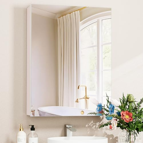 BROBIG 20 x 26 Medicine Cabinet Mirror, Moisture-Proof Aluminum Bathroom Medicine Cabinet with Mirror, Bathroom Mirror Cabinet with Adjustable Shelves, DTC Hinges, Recessed/Surface-Mounted