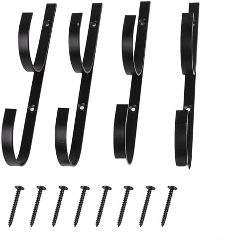 Jotekonoby Pool Pole Hanger Set Metal Storage Hooks, 4 Pack Heavy Duty Wall Mount Holder For Swimming Pool Equipment Skimmer Net Leaf Rake Brush Telescopic Pole(black)