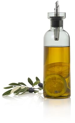 AdHoc AromaPour Ölflasche oder Essigspender aus Borosilikatglas Grau | Mit PreciseFlow Ausgießer aus Edelstahl für tropffreies Dosieren | Premium Glasspender für Olivenöl 500 ml