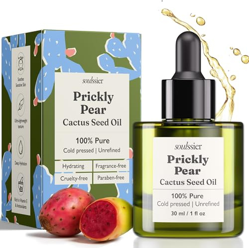 Soulssier Prickly Pear Seed Oil, 100% Pure Extra Virgin Cold Pressed Cactus Oil - Unrefined Moisturizer for Skin, Face, Nails and Hair - 1 oz