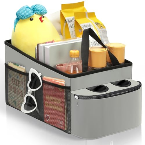 Romon Organisateur Voiture, Accessoire Universel Banc Arrière, Boîte Rangement Enfant, pour Sièges Arrière et Passager, Jouets, Livres, Collations, Gris