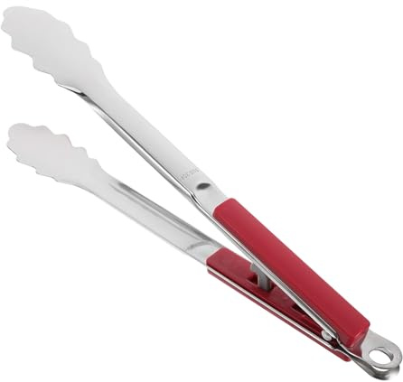 VICASKY Pinze per Barbecue Lunghe Rosse Inossidabile Pinza Ergonomica per Carne e Insalate Accessorio Barbecue per Esterna