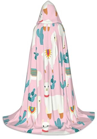 ZXERTG Llama Cactus Print Hooded Cloak For Halloween Costumes,Perfect For Wizard,Vampire,Grim Reaper More Cosplay