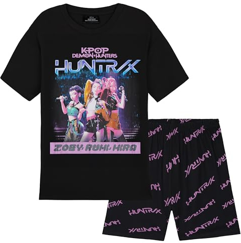 KPop Demon Hunters Officiel Huntrix Ensemble Pyjama Fille et Ado 5-14 Ans, Cosy Kawaii Idee Cadeau(5-6 Ans, Noir Huntrix)