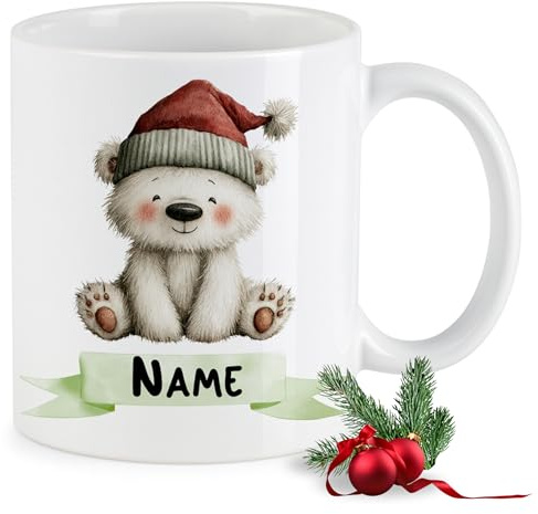 GRAZDesign Personalisierte Weihnachtstasse Eisbär mit Name Kaffeebecher Geschenk Weihnachten Keramik 330ml