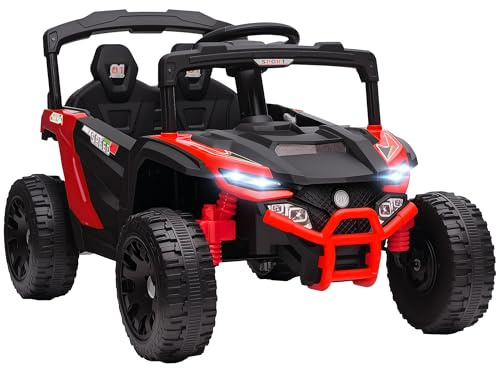 AIYAPLAY Coche Eléctrico para Niños 12V, Coche de Batería UTV con 2 Motores, Control Remoto 2,4G, 3-5 km/h, Suspensión Trasera, Faros, Música, para Niños de 3-5 Años, Rojo