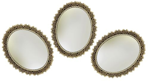 Sewroro Juego De 3 Espejos PequeñOs Ovalados con Marco De Bronce Vintage para Casa De MuñEcas DecoracióN En Miniatura para Pared Accesorios para Dormitorio Y Tocador Estilo Europeo