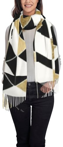 CKGODGF Modischer, moderner Damen-Winterschal, schwarz-weiß-gold, Dreiecks-Druck, leichte Schals, warme Schals