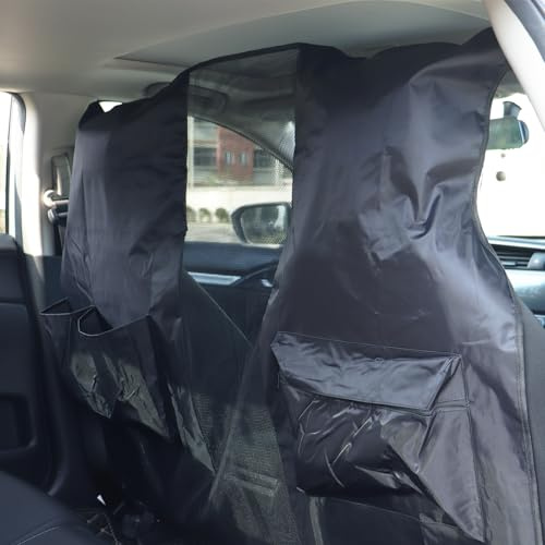 DaizySight Dog Car Net Barrier with Organizer Storage, Back Seat Pet Guard | Large Adjustable Car Mesh Grille for Dog, for Safe Driving, Keep Dogs and Cats Hair Out of Front Seat