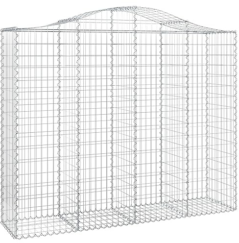 Nqyjm Trädgårdsnät staket, bågformade gabionkorgar 5 st 200 x 50 x 160/180 cm galvaniserat järn, gabionväggsstenar för utomhusterrass gräsmatta modell 1