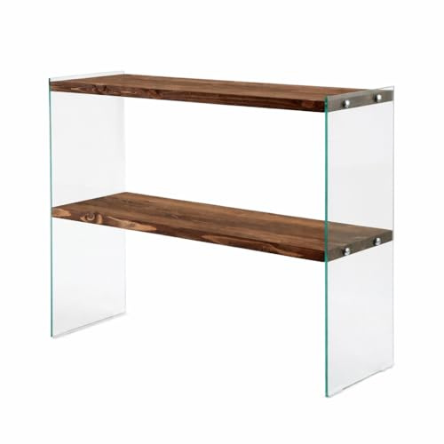 ADM - 'Venedik' - Buffet en pin massif avec cadre en verre trempé - Bois_Noyer - H80 cm