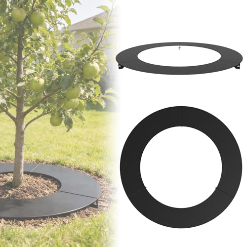 ACXIN Trädring av galvaniserat järn Ø 90 cm, gräskant metall 2,0 mm tjock 15 cm bred, gräskant rund som stabil gräsmatta gräns som praktisk klippkant för träd och buskar, svart
