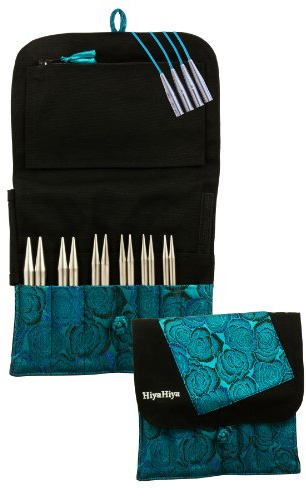 HiyaHiya Stricknadel-Set, große Spitzengrößen (US 9–15), 12,7 cm, scharfer Stahl, austauschbare Nadeln mit Brokatetui und Nadelgriffen