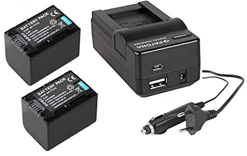 Set 3en1 pour le Sony Fdr de AX53 / AX53 Ultra HD - 2 batteries pour caméscope de type Sony NP-FV70 Chargeur 4 en 1 (1500 mAh) + (entre autres avec USB/Micro USB et Allume-Cigare/voiture)