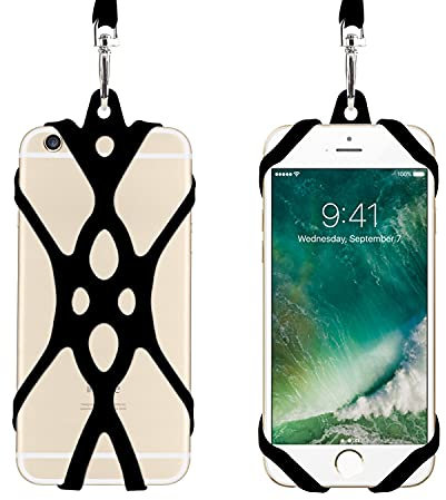 Remeel Phone Lanyard Strap with Universal Silicone Case Holder for iPhone Samsung NOKIA Motorola HUAWEI and Even Smartphone (Black)
