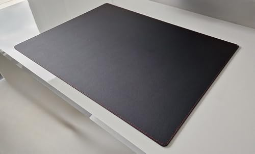 Schreibtischunterlage sanft lux Leder 60 x 40 Schwarz Rote Naht